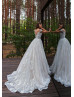 Short Sleeve Beaded Ivory Sparkling Tulle Lace Wedding Dress